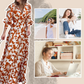 Karamellfarbenes Maxikleid mit Blumenmuster