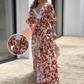 Karamellfarbenes Maxikleid mit Blumenmuster