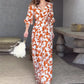 Karamellfarbenes Maxikleid mit Blumenmuster