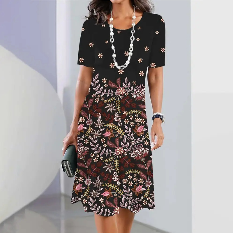 Elegantes Rundhalskleid mit Blumenprint für Damen