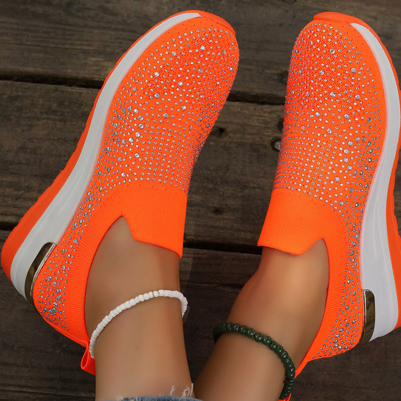 Lässige Slip-on-Sneakers aus Mesh-Gewebe mit Strasssteinen für Damen