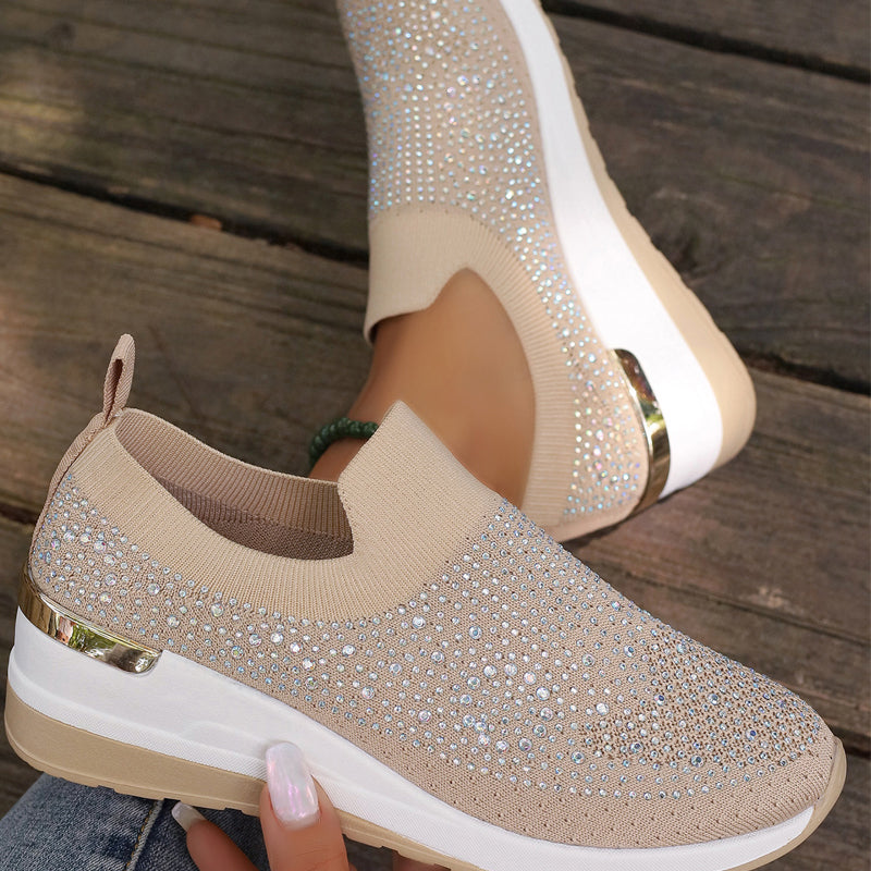 Lässige Slip-on-Sneakers aus Mesh-Gewebe mit Strasssteinen für Damen