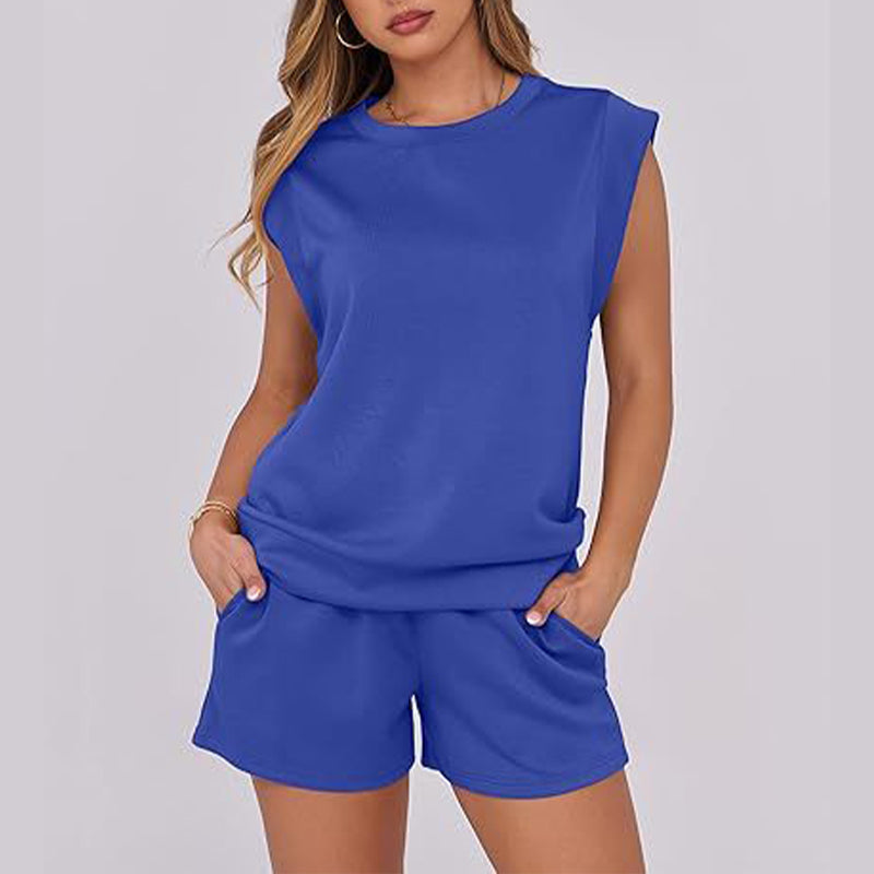 2-teiliges Set mit Oberteil mit Flügelärmeln und Rundhalsausschnitt und Shorts mit Kordelzug für Damen
