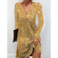 Anmutiges Langarmkleid mit Glitzerpailletten und V-Ausschnitt