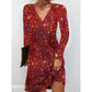 Anmutiges Langarmkleid mit Glitzerpailletten und V-Ausschnitt
