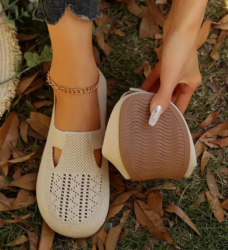 Bequeme, atmungsaktive Strick-Flachschuhe für Damen