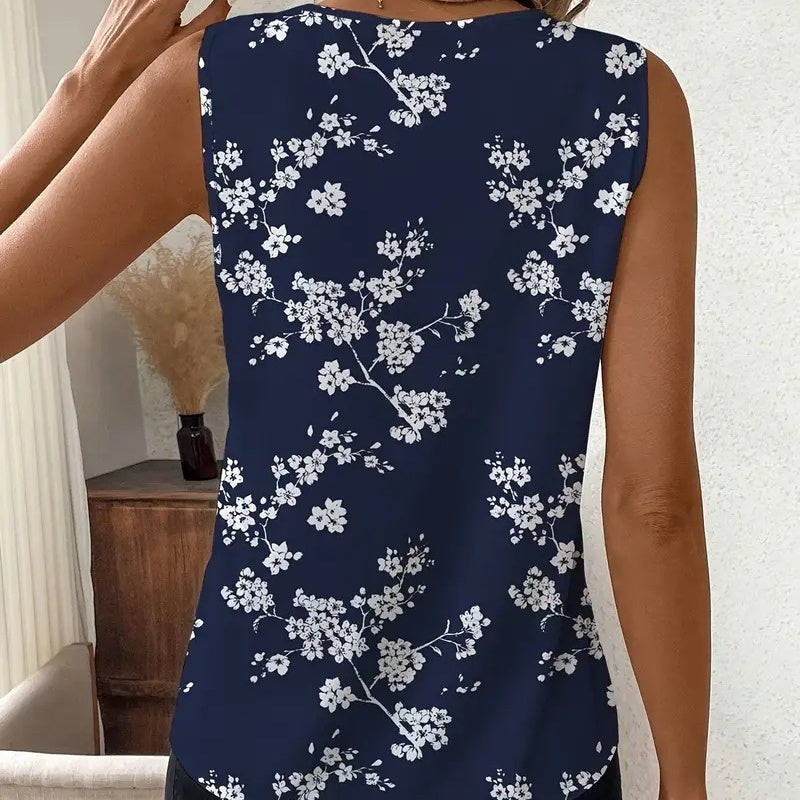 Ärmellose Bluse mit V-Ausschnitt und Blumendruck für Damen