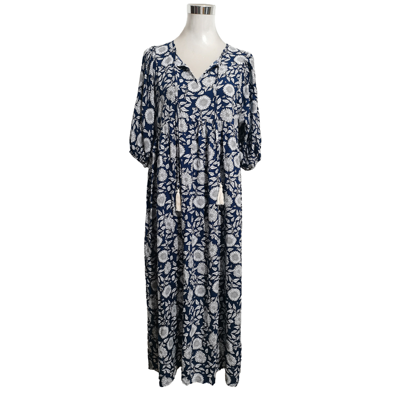 Elegantes langes Kleid mit Blumendruck und V-Ausschnitt für Damen