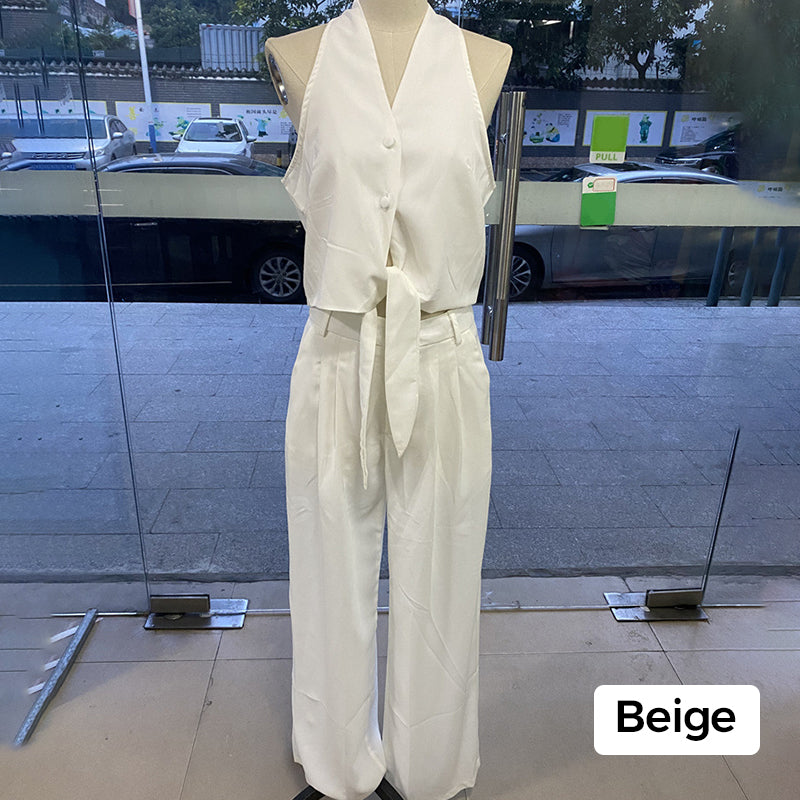 2er-Set: Ärmelloses Neckholder-Top und Hose mit weitem Bein und hoher Taille für Damen