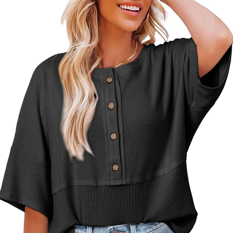 Lässiges Button-Down-Oberteil aus Waffelstrick