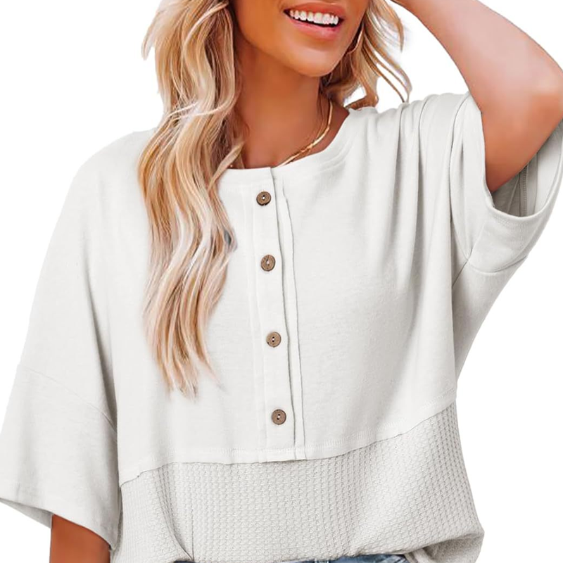 Lässiges Button-Down-Oberteil aus Waffelstrick