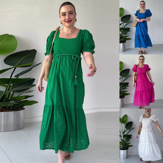 Fließendes Jacquard-Kleid mit quadratischem Ausschnitt für Damen