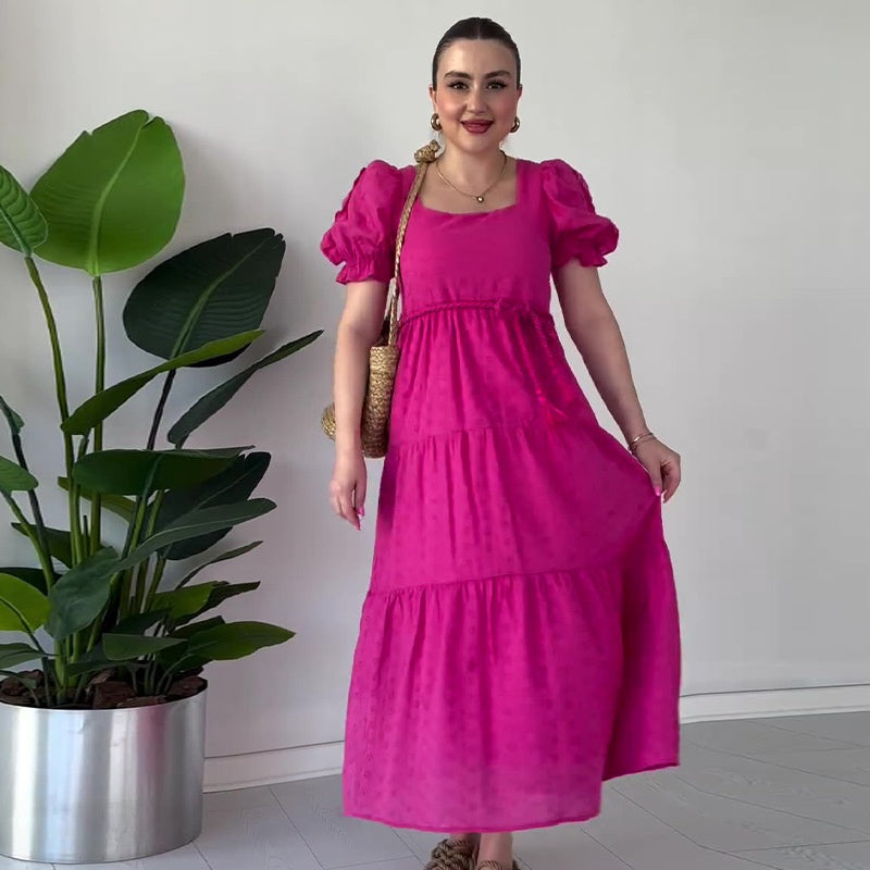Fließendes Jacquard-Kleid mit quadratischem Ausschnitt für Damen