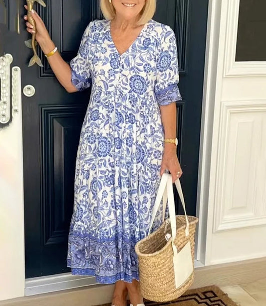 ⏳Begrenzte Zeit 50% Rabatt💥New Style Bohemian Dress mit V-Ausschnitt - Bringen Sie Farbe in Ihre Garderobe