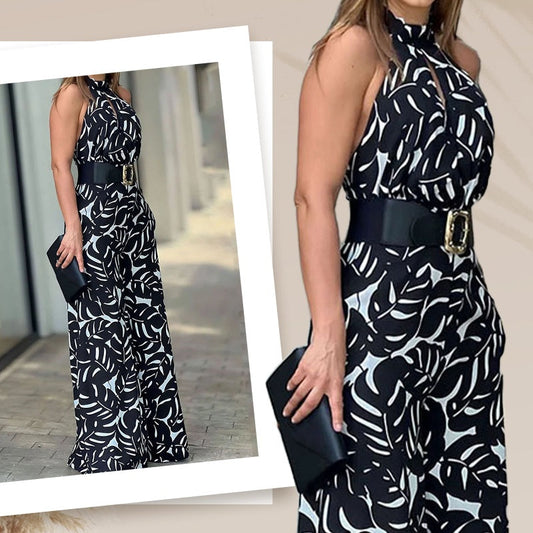Jumpsuits mit weitem Bein und ärmellosem Print für Damen