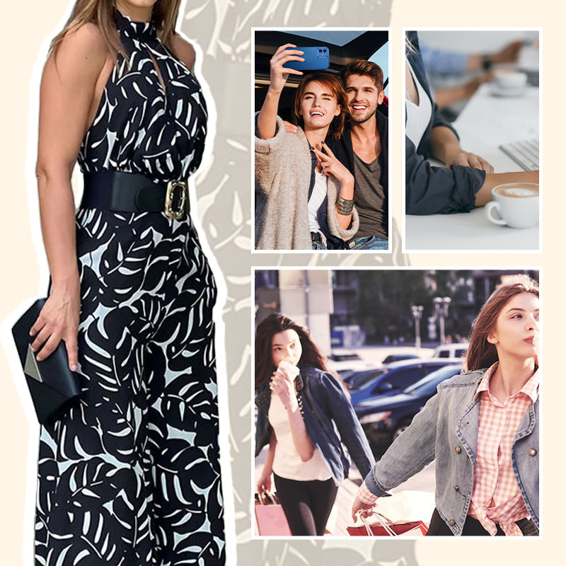 Jumpsuits mit weitem Bein und ärmellosem Print für Damen