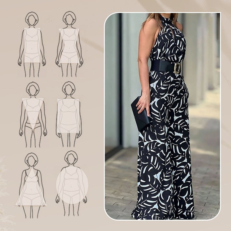 Jumpsuits mit weitem Bein und ärmellosem Print für Damen