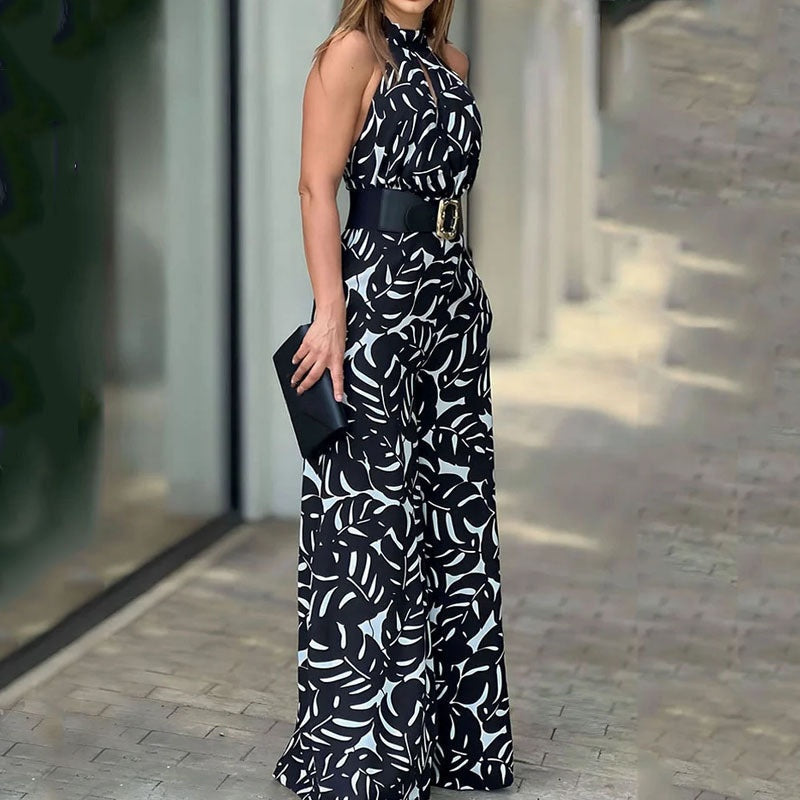 Jumpsuits mit weitem Bein und ärmellosem Print für Damen