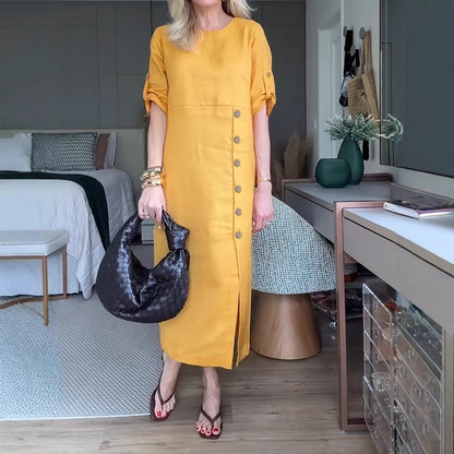 🌸NEUER HEIßER VERKAUF✨Maxikleid mit seitlichem Schlitz und Knopfleiste für Damen