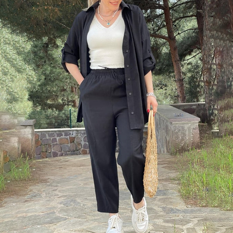 Klassisches Button-Down-Hemd & Kordelzug-Hose im Set