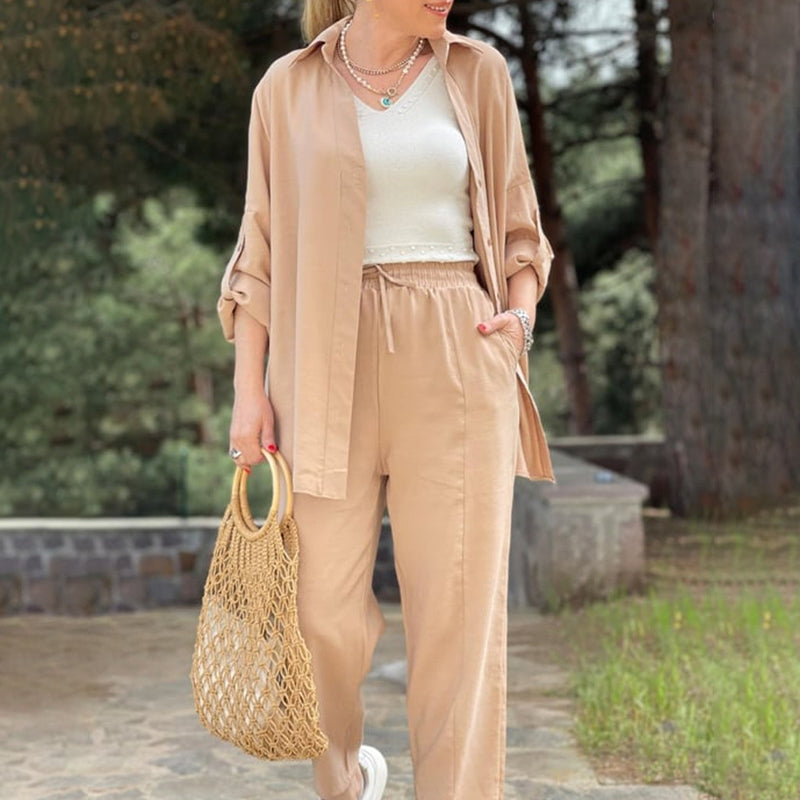 Klassisches Button-Down-Hemd & Kordelzug-Hose im Set