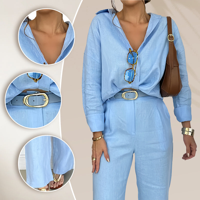 Minimalistisches Button-Down-Shirt mit passender Hose mit weitem Bein für Damen