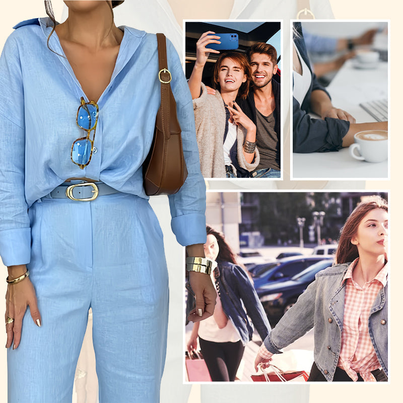 Minimalistisches Button-Down-Shirt mit passender Hose mit weitem Bein für Damen