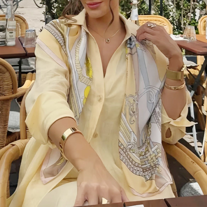 Minimalistisches Button-Down-Shirt mit passender Hose mit weitem Bein für Damen