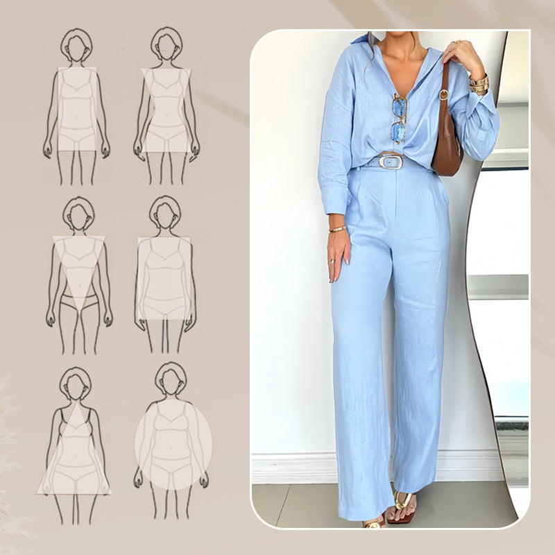 Minimalistisches Button-Down-Shirt mit passender Hose mit weitem Bein für Damen