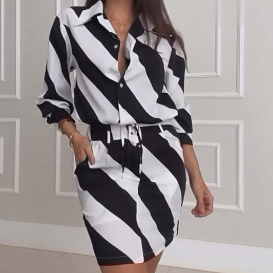 2-teiliges Button-Down-Shirt- und Minirock-Set für Damen