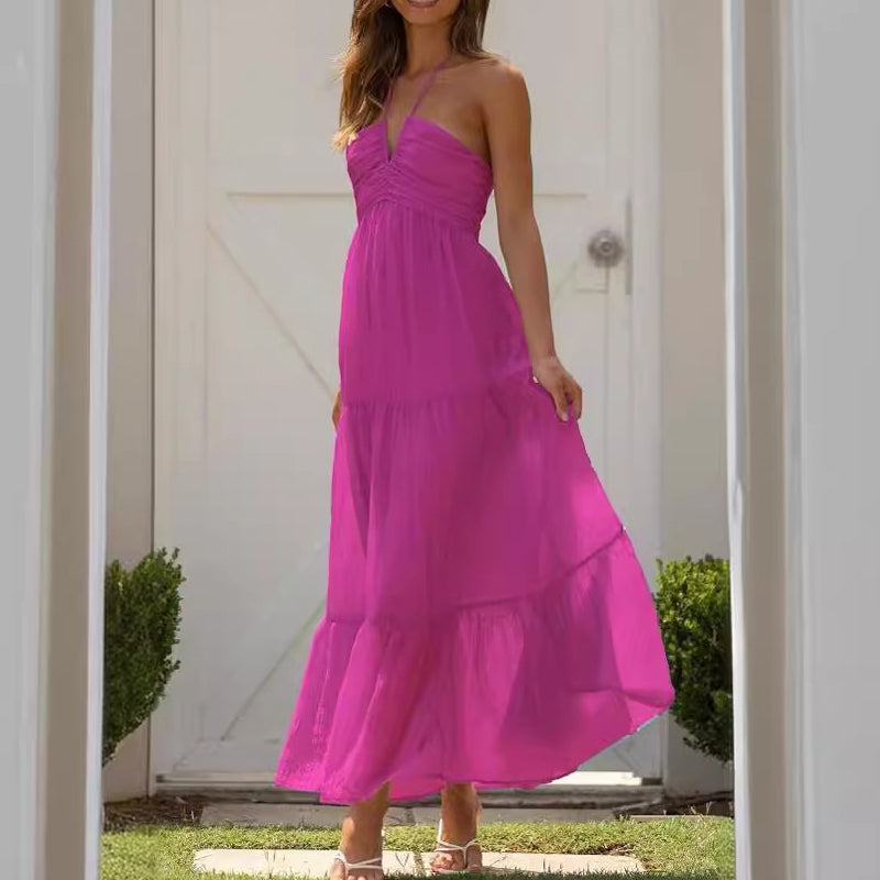 Elegantes Damen-Kleid mit Spaghettiträgern, sexy tiefem V-Ausschnitt