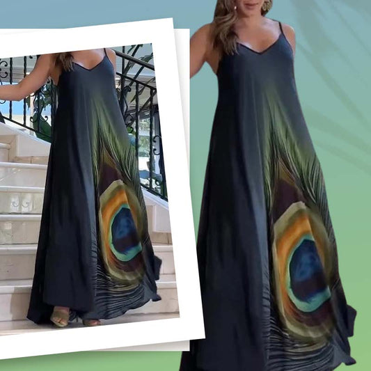 Locker sitzendes Maxikleid mit Spaghettiträgern und Blumenmuster