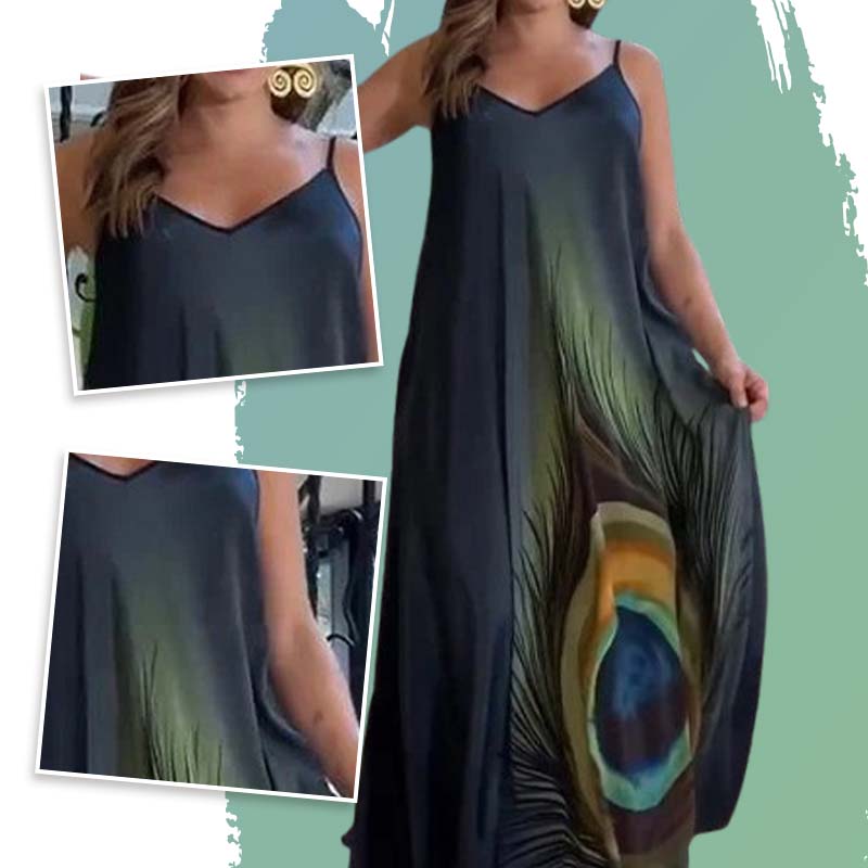 Locker sitzendes Maxikleid mit Spaghettiträgern und Blumenmuster