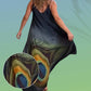 Locker sitzendes Maxikleid mit Spaghettiträgern und Blumenmuster