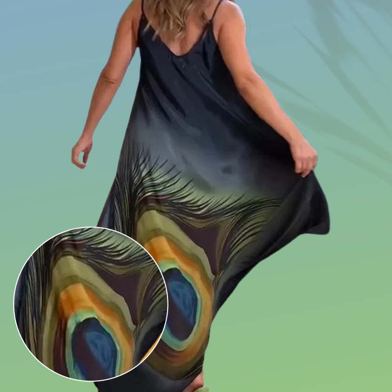 Locker sitzendes Maxikleid mit Spaghettiträgern und Blumenmuster