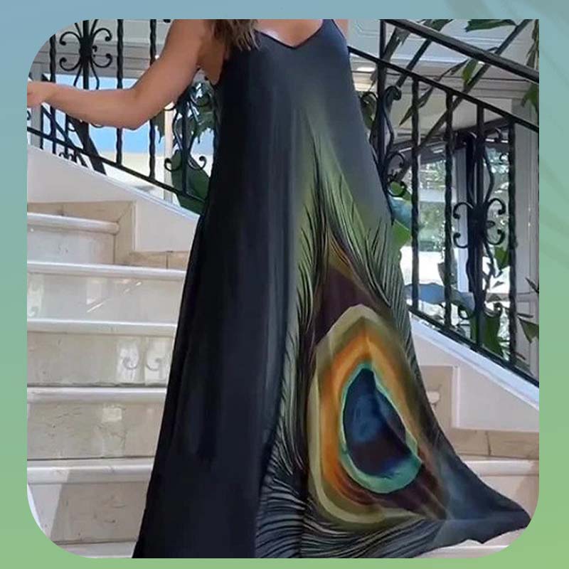 Locker sitzendes Maxikleid mit Spaghettiträgern und Blumenmuster