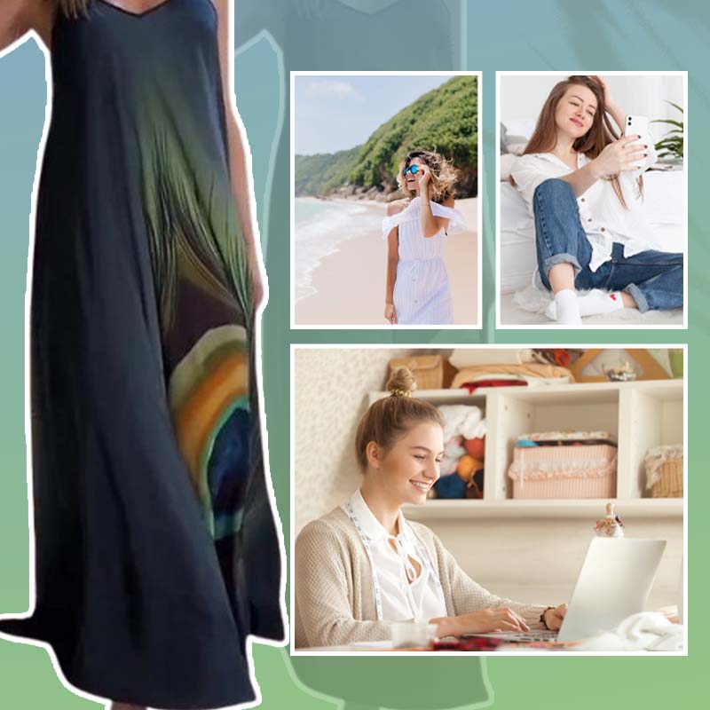 Locker sitzendes Maxikleid mit Spaghettiträgern und Blumenmuster