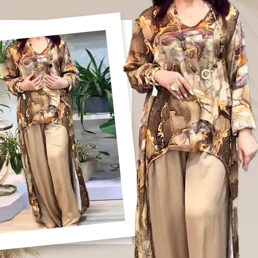 Trendy Print Top & Hose für Frauen Zweiteiliges Set