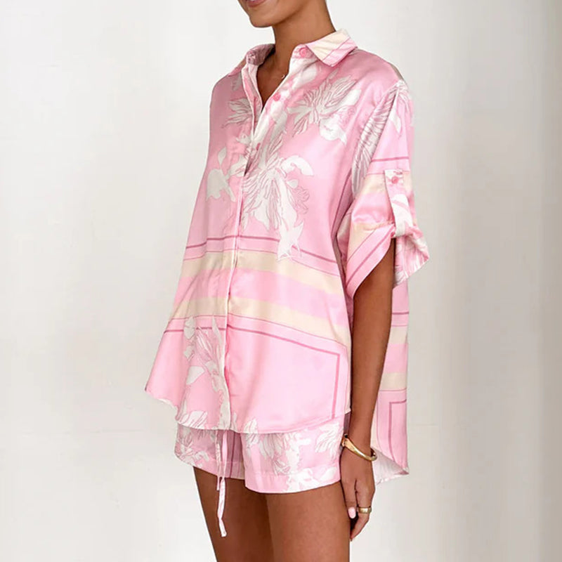 Lässiges, bedrucktes Kurzarmhemd und Shorts, 2-teiliges Set