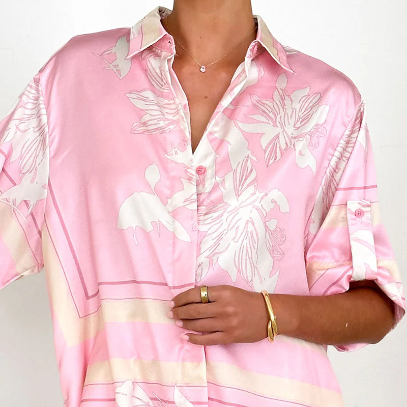 Lässiges, bedrucktes Kurzarmhemd und Shorts, 2-teiliges Set