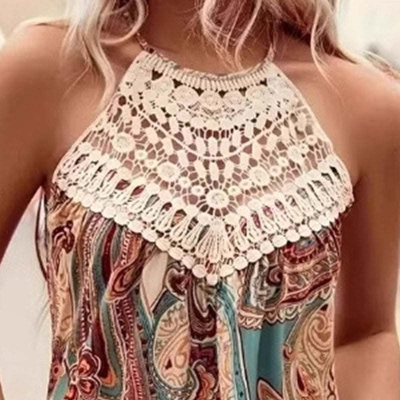 Damen Urlaub Casual Retro Blumendruck Neckholder Kleider