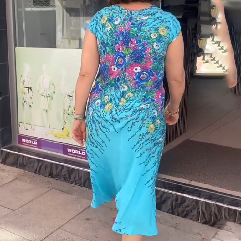 Fließendes Damenkleid mit Print und V-Ausschnitt