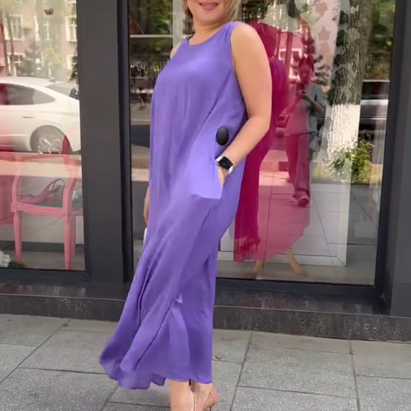 💜Begrenzter Verkauf 50 % RABATT💜Lila ärmelloses Maxikleid mit lockerer Passform für Damen