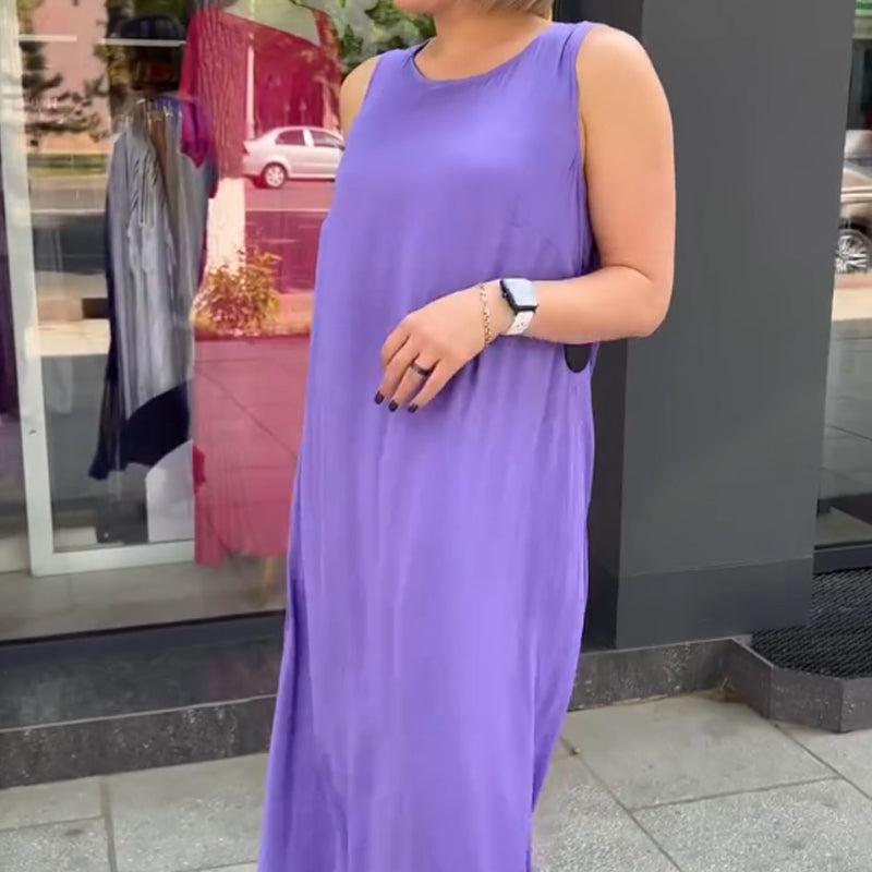 💜Begrenzter Verkauf 50 % RABATT💜Lila ärmelloses Maxikleid mit lockerer Passform für Damen
