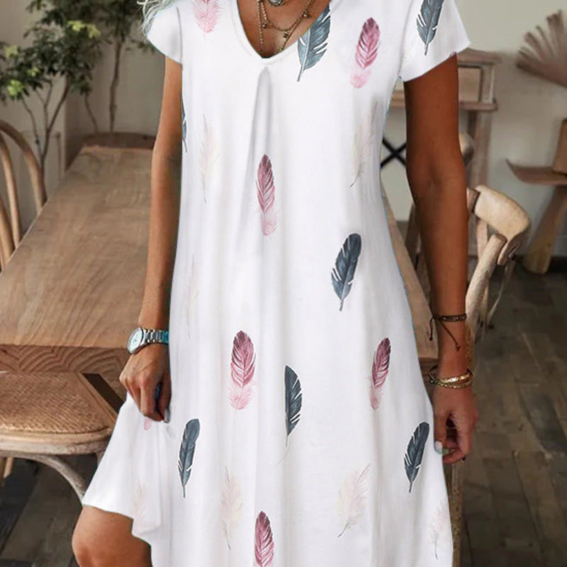 Damen elegantes Langarmkleid mit Blumenmuster und V-Ausschnitt