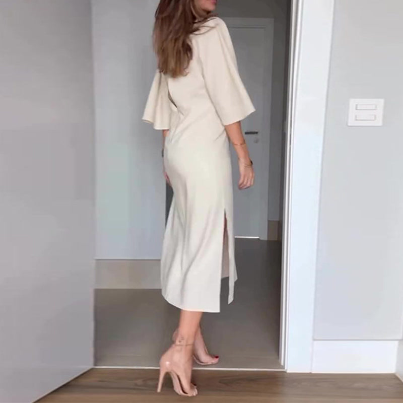 Elegantes Damenkleid mit Taillenschnürung und seitlichem Schlitz und V-Ausschnitt
