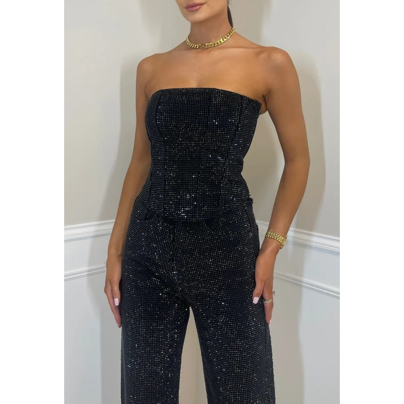 2-teiliges Set aus Glitzeroberteil und -hose für Damen