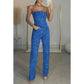 2-teiliges Set aus Glitzeroberteil und -hose für Damen