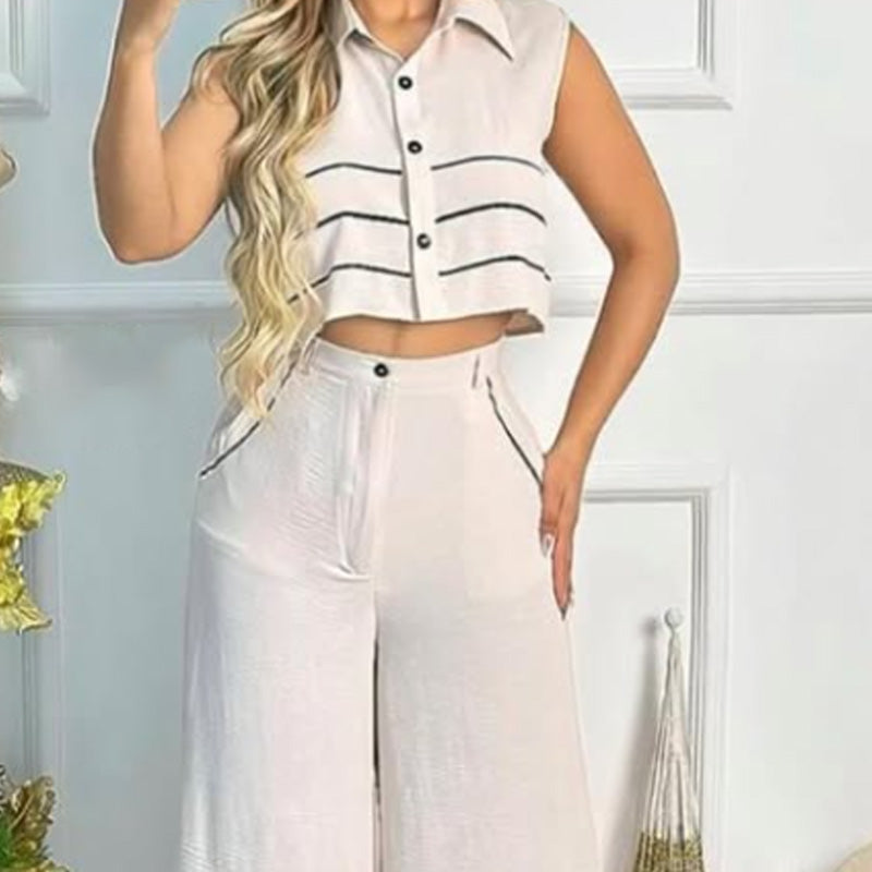 Zweiteiliges Set aus ärmellosem Crop-Top und Hose für Damen