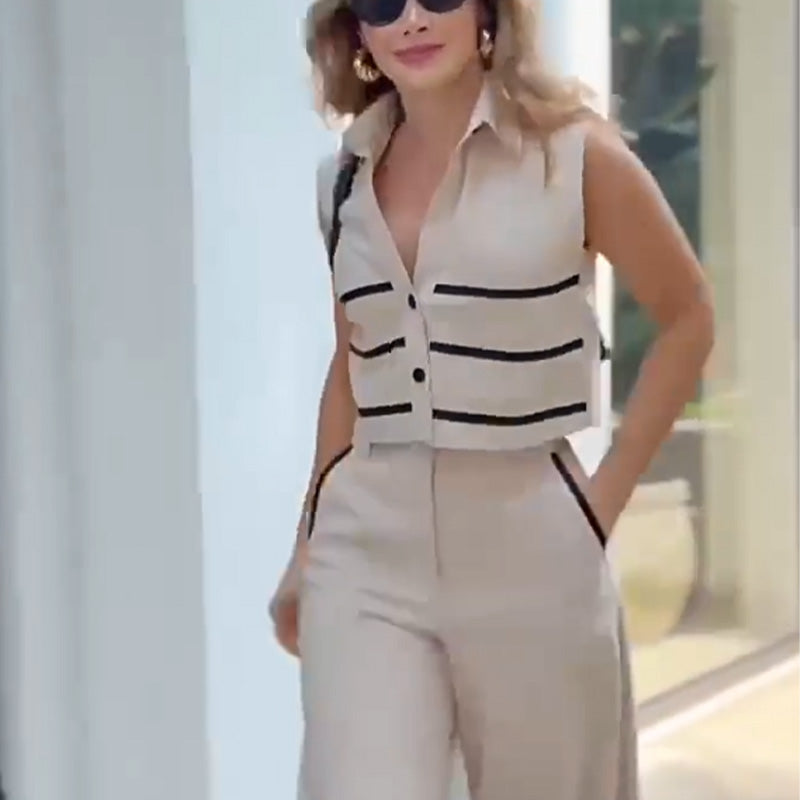 Zweiteiliges Set aus ärmellosem Crop-Top und Hose für Damen